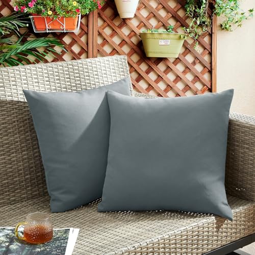 puredown Outdoor Waterproof Throw Pillows, 26 x 26 Inch Feathers and Down Filled Decorative Square Pillows for Garden Patio Bench, Pack of 2, Grey