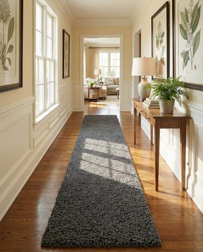 Rugs.com - Uber Cozy Solid Shag Collection Rug  16 Ft Runner Graphite Gray Shag Rug Perfect for Hallways, Entryways