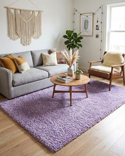 Rugs.com - Uber Cozy Solid Shag Collection Rug  5' x 8' Lilac Shag Rug Perfect for Bedrooms, Dining Rooms, Living Rooms