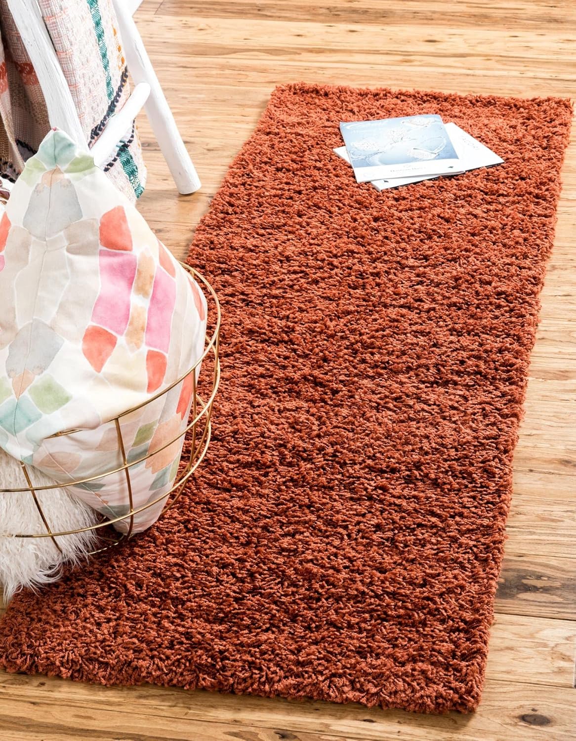Rugs.com - Uber Cozy Solid Shag Collection Rug  20 Ft Runner Terracotta Shag Rug Perfect for Hallways, Entryways
