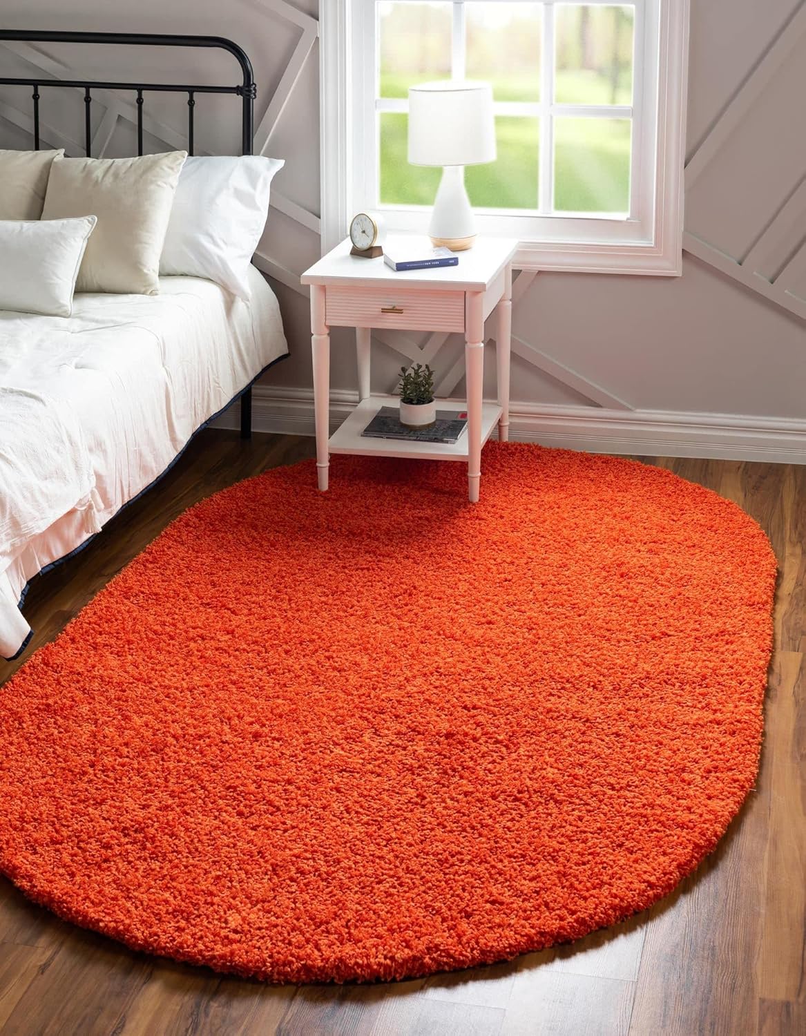 Rugs.com - Uber Cozy Solid Shag Collection Rug  5' x 8' Oval Tiger Orange Shag Rug Perfect for Living Rooms, Large Dining Rooms, Open Floorplans