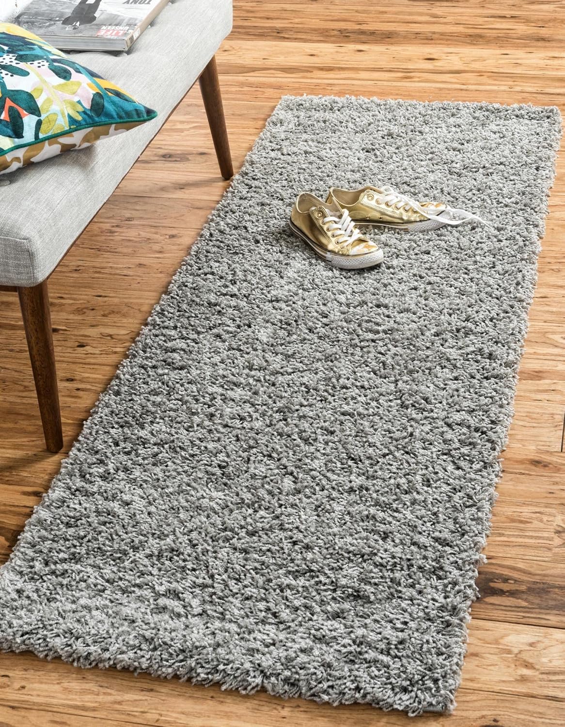 Rugs.com - Uber Cozy Solid Shag Collection Rug  16 Ft Runner Cloud Gray Shag Rug Perfect for Hallways, Entryways