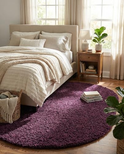 Rugs.com - Uber Cozy Solid Shag Collection Rug  8' x 10' Oval Eggplant Purple Shag Rug Perfect for Living Rooms, Large Dining Rooms, Open Floorplans