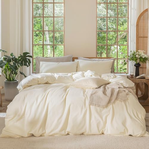 MooMee Washed Cotton Duvet Cover (Cream White)