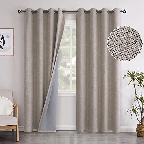 YoungsTex Taupe Linen Blackout Curtains 84 Inches Length for Living Room, Heat Blocking Room Darkening Window Treatments with Grommet Thermal Insulated for Farmhouse Bedroom, 2 Panels, 52 X 84 Inch