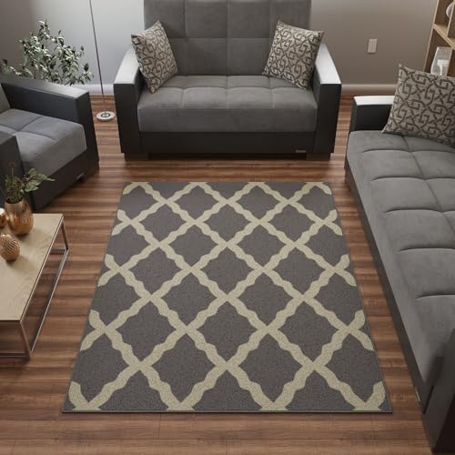 Ottomanson 5' x 6'6" Rugs for Living Room Trellis Area Rug for Bedroom - Non Slip Durable Large Floor Carpet for High Traffic Areas - Indoor Rug for Dining Room Kitchen Kids Playroom, Gray