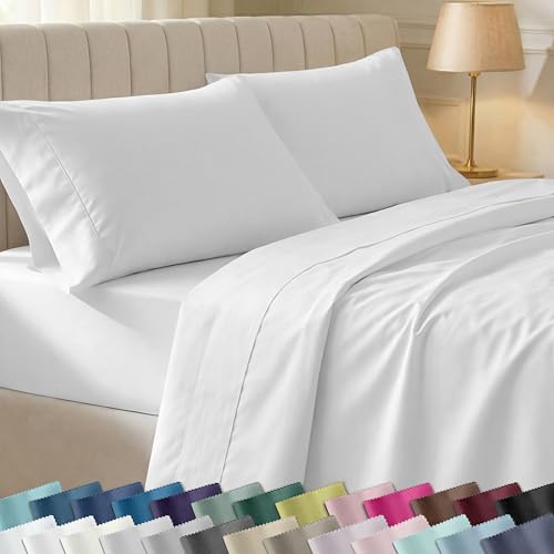 California Design Den Twin XL Sheet Sets - 100% Cotton Sheets, 400 Thread Count Sateen, Deep Pockets, Cooling and Durable Bedding for Dorm Rooms & Adults - Antique White