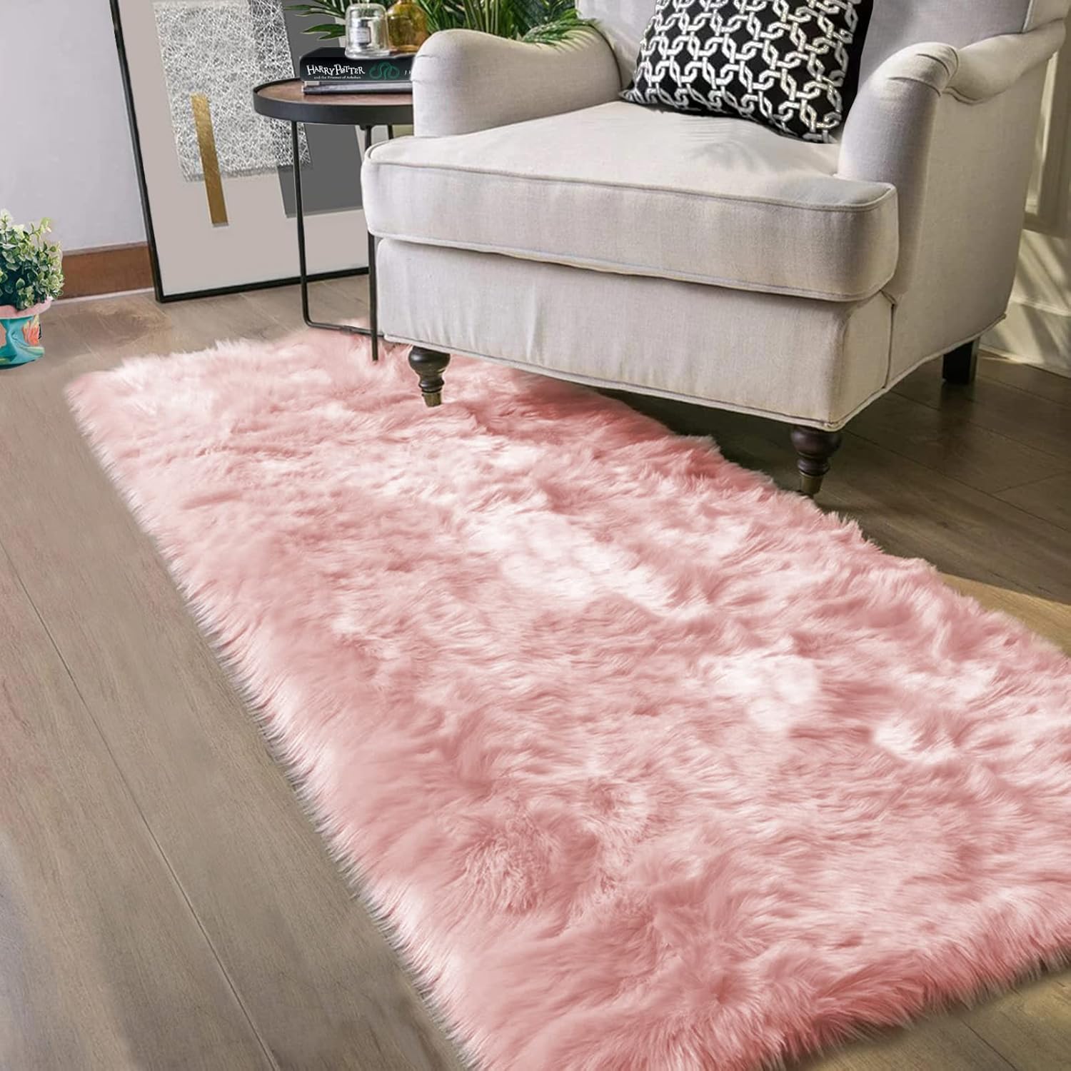 Latepis Pink Washable Faux Fur Runner