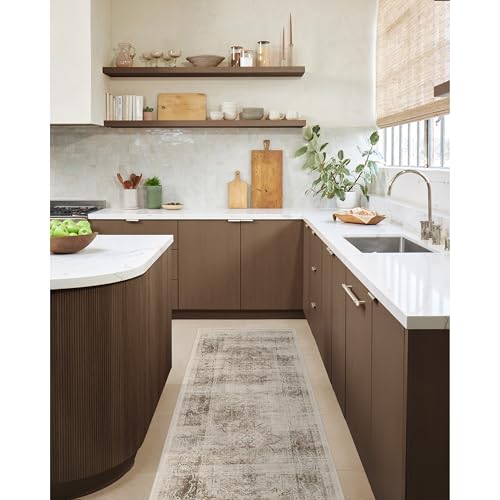 RUGGABLE Washable Vintage Runner Rug Sarrah Hazel 2.5x7, Stain-Resistant, Non-Slip Hallway Runner Machine Washable Rug for Hallway, Entryway, Living Room & Kitchen with Standard Pad