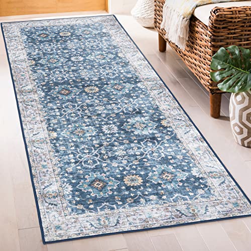ReaLife Machine Washable Rug - Stain Resistant, Non-Shed - Eco-Friendly, Non-Slip, Family & Pet Friendly - Made from Premium Recycled Fibers - Distressed Boho Border - Beige Ivory, 2'6" x 8'