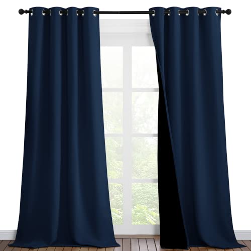 NICETOWN Complete 100% Blackout Curtain Set, Thermal Insulated & Energy Efficiency Window Draperies for Guest Room, Full Shading Panels for Shift Worker and Light Sleepers, Navy Blue, 46W x 90L, 2 Pcs