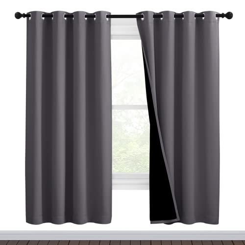 NICETOWN Grey Full Shade Curtain Panels, Pair of Thermal Insulated & Energy Efficiency Blackout Curtains for Living Room Windows, Lined Silky Performance Window Dressing (46" Wide x 72" Long, Gray)