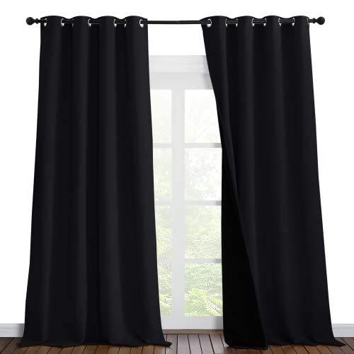 NICETOWN Cold Blocking 100% Blackout Curtains, Durable Black Lined Blackout Curtains for Bedroom, Energy Saving Long Curtains for Patio Sliding Glass Door, Black, 55 inches x 96 inches, 2 Panels