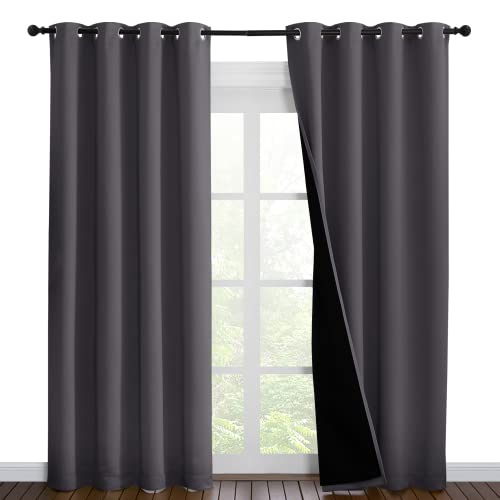 NICETOWN Grey Full Shade Curtain Panels, Pair of Energy Smart & Noise Blocking Out Blackout Drapes for Dining Room Window, Thermal Insulated Guest Room Lined Window Dressing(Gray, 55 x 86 inch)