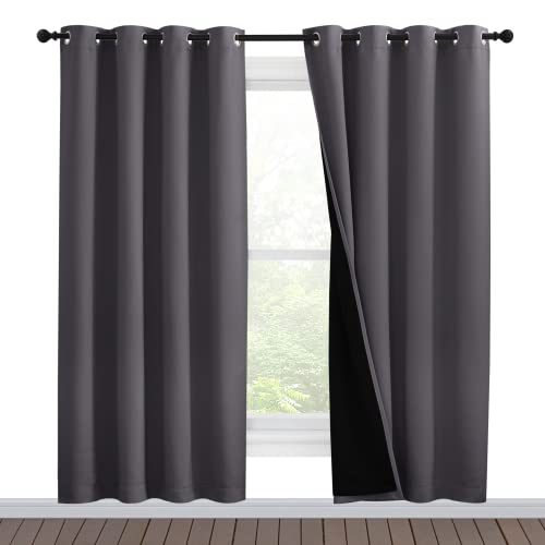 NICETOWN Grey Full Shade Curtain Panels, Pair of Energy Smart & Noise Blocking Out Blackout Drapes for Dining Room Window, Thermal Insulated Guest Room Lined Window Dressing(Gray, 55 x 78 inch)