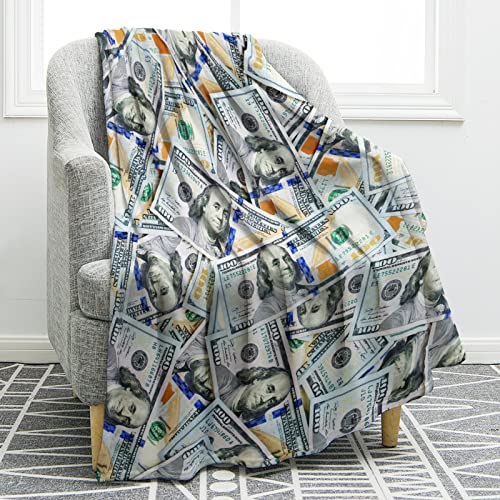 Jekeno Money Blanket 100 Dollar Bills Pattern Gifts for Women Men Husband Dad for Father's Day Birthday Prensents Home Bedroom Living Room Wealth Decor Soft Cozy Throw Blankets 60"x80"