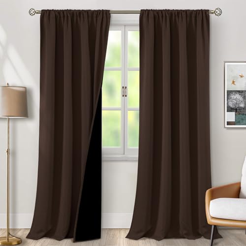 BGment 100% Blackout Curtains for Living Room 95 Inch Length, Extra Long Room Darkening Noise Light Blocking Heavy Rod Pocket Window Curtains for Bedroom 2 Panels Set, Brown, Each Panel 52 Wide