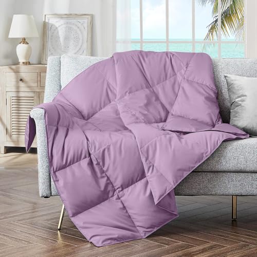 puredown Soft Feather Down Throw Blanket Lightweight Packable Couch Throw for Indoor and Outdoor Use, 50"X70",Lavender