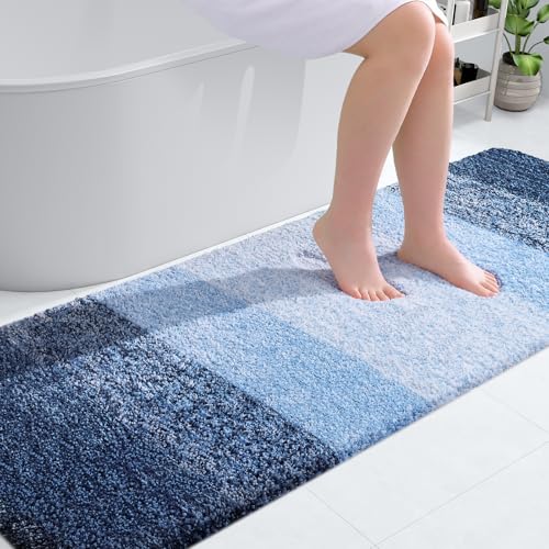 OLANLY Bathroom Runner Rugs 70x24, Extra Soft Absorbent Microfiber Bath Rugs, Rubber Backing, Quick Dry, Machine Washable Bath Mats for Bathroom Floor, Tub and Shower, Home Decor Accessories, Navy
