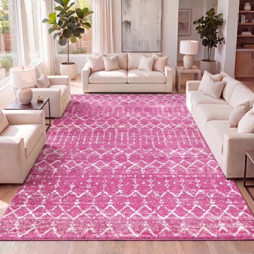 JONATHAN Y Boho Vintage Diamond Fuchsia/Ivory Indoor Area Rug 8X10 ft, Moroccan Hype for Living Room, Bedroom, Kitchen, Office, Easy-Cleaning, High Traffic, Pet-Friendly, Non-Shedding (MOH101G-8)