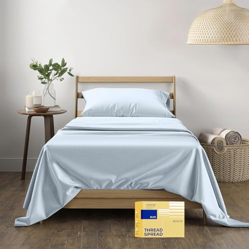 THREAD SPREAD Luxury Egyptian Cotton Sheets Twin XL Size - 600 Thread Count 3 PC Twin XL Sheets Deep Pockets, Cooling Sateen Weave College Dorm Bedding Twin XL, Fits Mattress Upto 18"- Light Blue