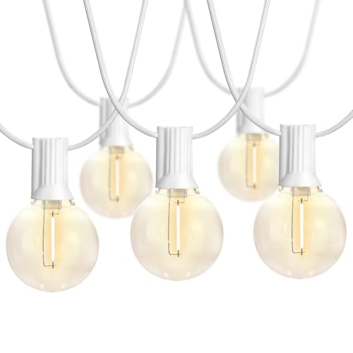 SUNTHIN White String Lights - 97FT with 49 G40 LED Bulbs (1 Spare), Waterproof Connectable Outdoor Lights for Yard, Porch, Deck, Garden, Pergola
