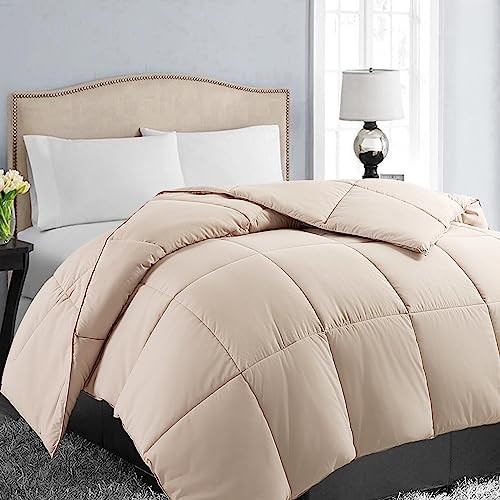 EASELAND California King Down Alternative Comforter - Quilted Duvet Insert for All Seasons, Soft Lightweight with Corner Tabs, Beige 96x104 Inches