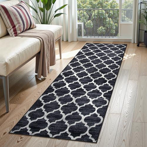 Lahome Moroccan Runner Rug 2'x6' Non Slip Black and White Hallway Runner Rug, Washable Small Kitchen Area Rug Laundry Room Carpet for Entryway Bedroom Bathroom (2' x 6', Black)