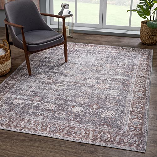 Bloom Rugs Washable 8' x 10' Rug - Brown/Dark Gray Traditional Area Rug for Living Room, Bedroom, Dining Room, and Kitchen - Exact Size: 8' x 10'