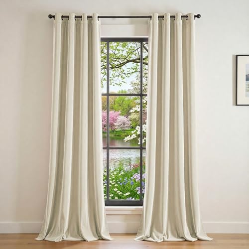 Lazzzy Velvet Curtains Beige Thermal Insulated Curtains 108 inch Extra Long for Bedroom Living Room Darkening Noise Reducing Soft Luxury Window Treatments Grommet Drapes 2 Panels Beige
