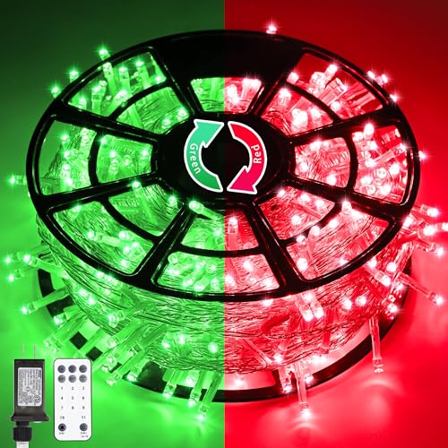 JMEXSUSS 168ft 600 LED Red to Green Halloween Lights Outdoor, Red Green Color Changing Christmas Lights, Christmas Twinkle String Lights Plug in for Tree Porch Yard Halloween Decorations