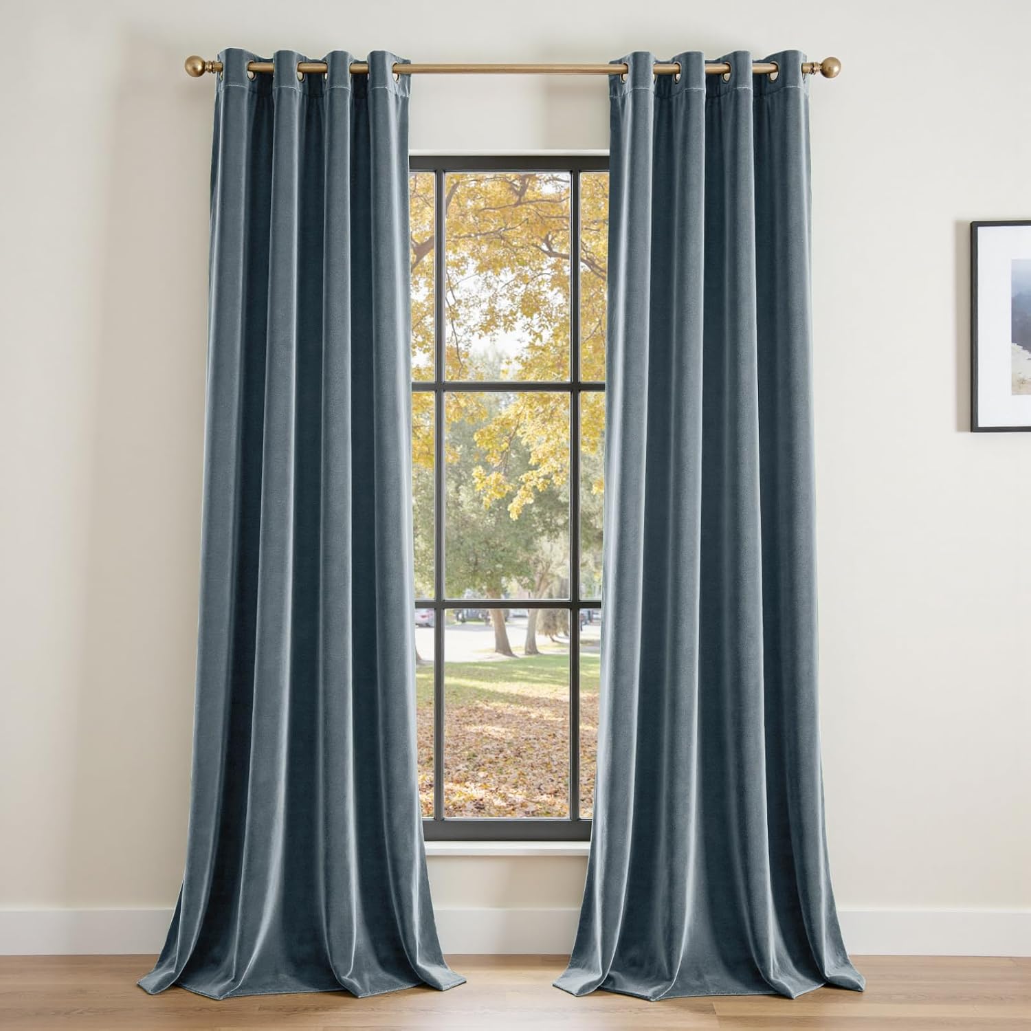 Lazzzy Blackout Velvet Blue Thermal Insulated Curtains 108 Inch Extra Long Drapes for Bedroom Living Room Window Treatments Grommet Luxury Drapes Set of 2 Panels Dark Slate