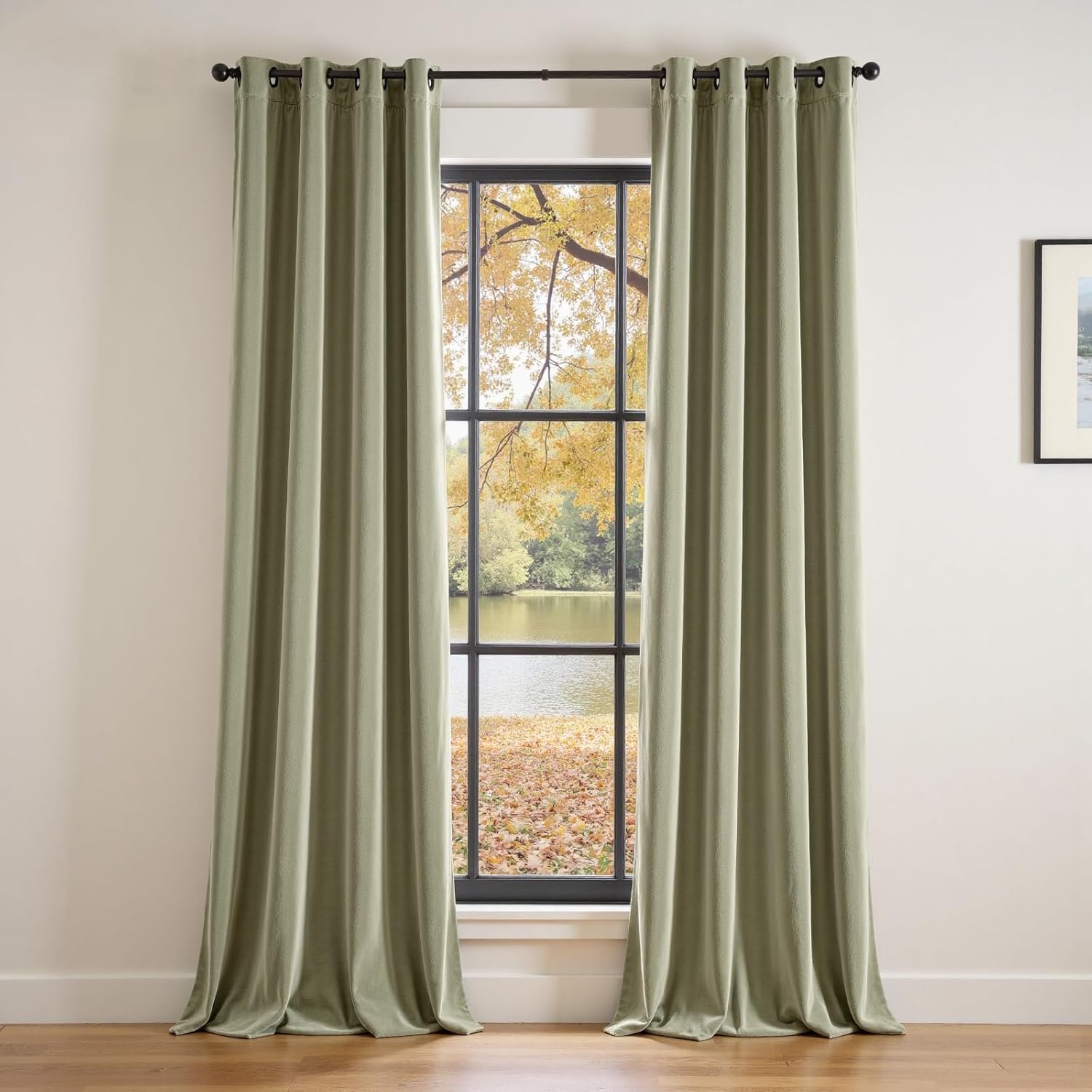 Lazzzy Blackout Velvet Green Thermal Insulated Curtains 96 Inch Long Drapes for Bedroom Window Treatments Grommet Luxury Living Room Drapes Set of 2 Panels Olive Sage