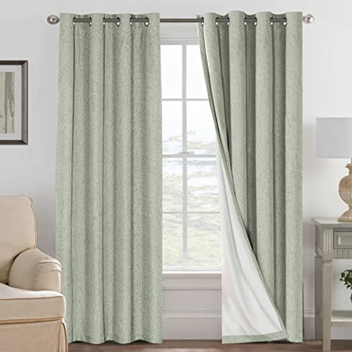 H.VERSAILTEX Linen Blackout Curtains 108 Inches (Sage)