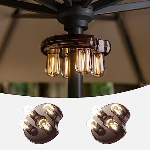 Patio 2 Packs Umbrella Light with LED Edison Bulbs, Battery Operation Cordless-Outdoor Umbrella Pole Lights with 2 Lighting Modes for Garden,Patio, Backyard, Camping or BBQ - Brown