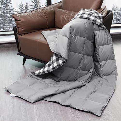 puredown Soft Feather Down Throw Blanket Lightweight Packable Couch Throws for Indoor and Outdoor Use, Throw, Black and White