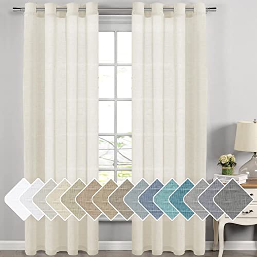 H.VERSAILTEX Natural Linen Semi Sheer Curtains for Living Room Extra Long Curtains Made of Rich Linen Soft Material, Nickel Grommet Window Panel Drapes (Set of 2, 52 by 108 Inch, Ivory)