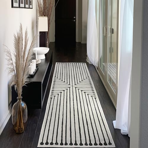 RUGGABLE x Jonathan Adler Machine Washable Modern Runner Rug  Inkdrop Black & Ivory 2.5x7, Stain-Resistant, Non-Slip  Washable Rug for Hallway, Entryway, Living Room & Kitchenwith Standard Pad