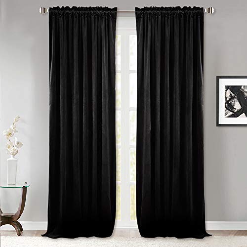 StangH Velvet Curtains 90 inches Long - Blackout Black Super Soft Rod Pocket Window Drapes Light Blocking Thermal Insulated Sliding Door Covering for Living Room, W52 x L90, 2 Panels