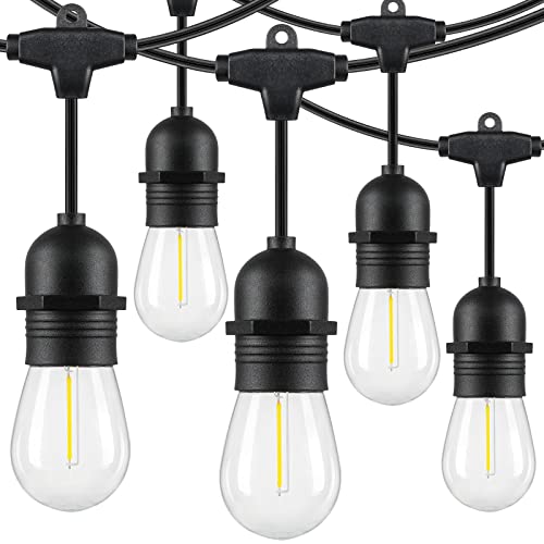 Lakumu 48FT LED Outdoor String Lights for Patio with Waterproof Shatterproof E12 S14 Edison Bulbs 5000K Daylight White Dimmable Linkable Hanging Light Strings for Deck Pergola Bistro Cafe Balcony Bar