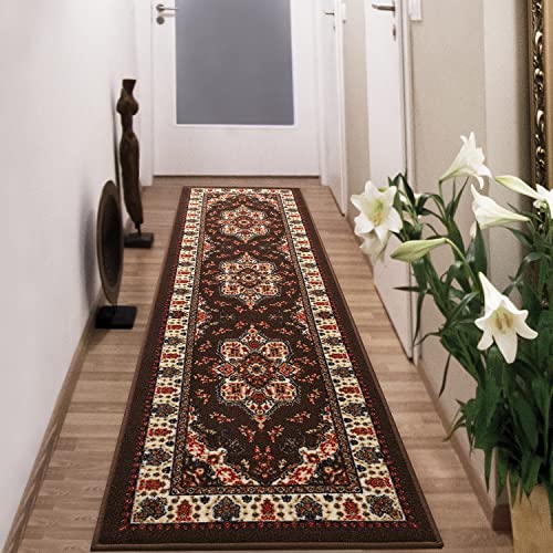 Antep Rugs Alfombras Oriental Traditional 2x7 Non-Skid (Non-Slip) Low Profile Pile Rubber Backing Indoor Runner Rugs (Brown, 2' x 7')