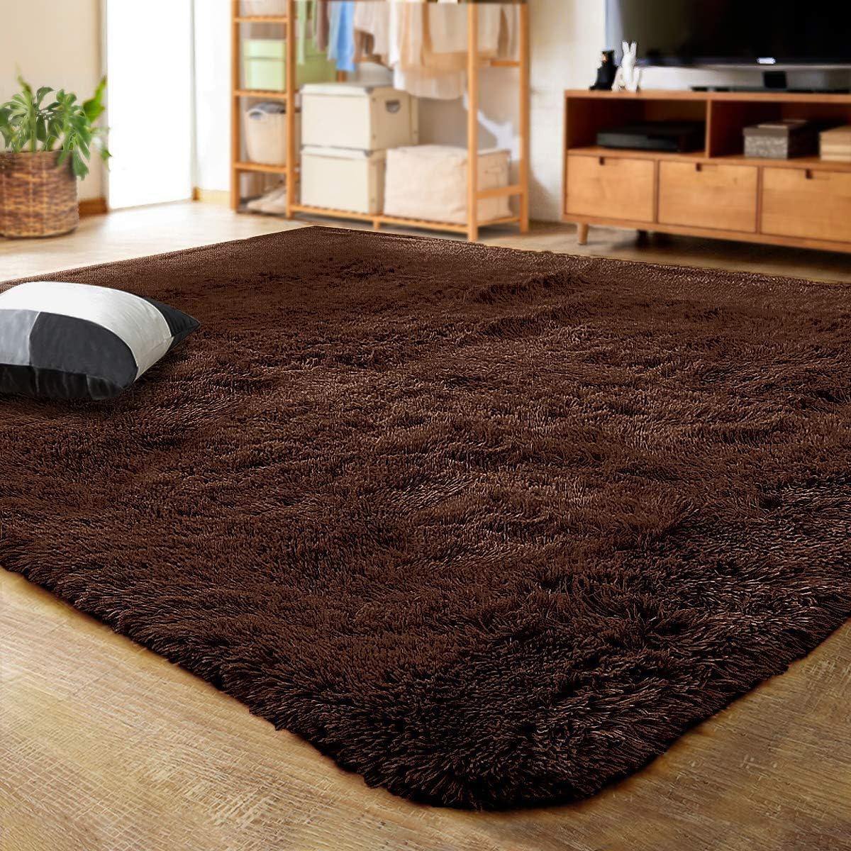 LOCHAS Ultra Soft Indoor Modern Area Rugs Fluffy Living Room Carpets for Children Bedroom Home Decor Nursery Rug 8 x10 Feet, Brown