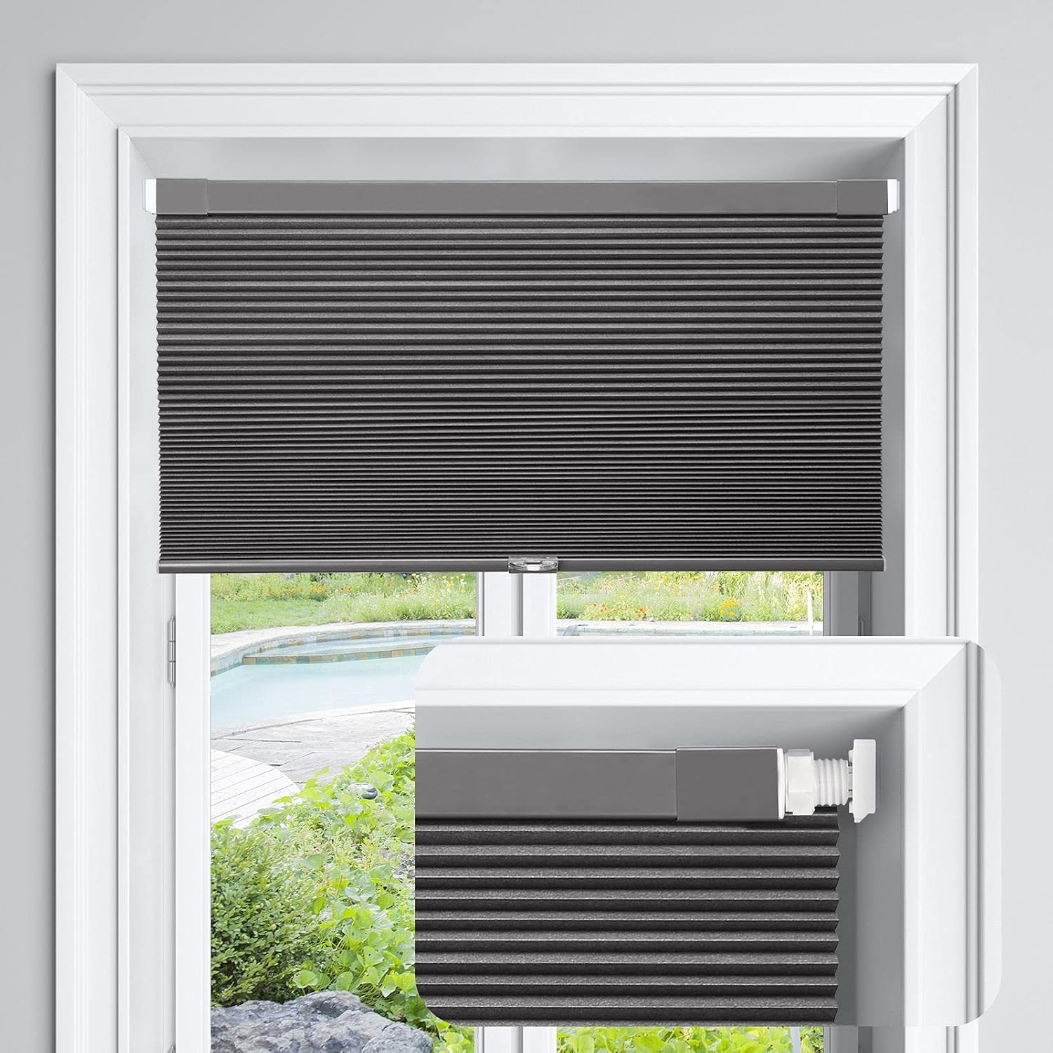 LazBlinds Cordless Cellular Shades, Midnight Black (22 1/2" x 64")