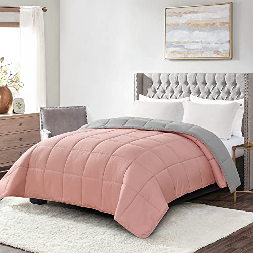 Homelike Moment California King Comforter Pink, Lightweight Down Alternative Duvet Insert Summer Bed Comforters with Corner Tabs, All Season Cal King Size Blanket Reversible Comforter Pink/Grey