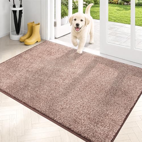 PURRUGS Dirt Trapping Door Mat 31.5" x 47", Non-Slip Machine Washable Entry Rug, Shoe Scraper, Dog Doormat, Super Absorbent Welcome Mat for Front & Back Door, Brown-Light Cream