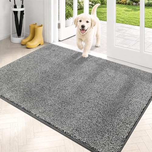 PURRUGS Dirt Trapping Door Mat 31.5" x 47", Non-Slip Machine Washable Entry Rug, Shoe Scraper, Dog Doormat, Super Absorbent Welcome Mat for Front & Back Door, Light Grey-Dark Grey