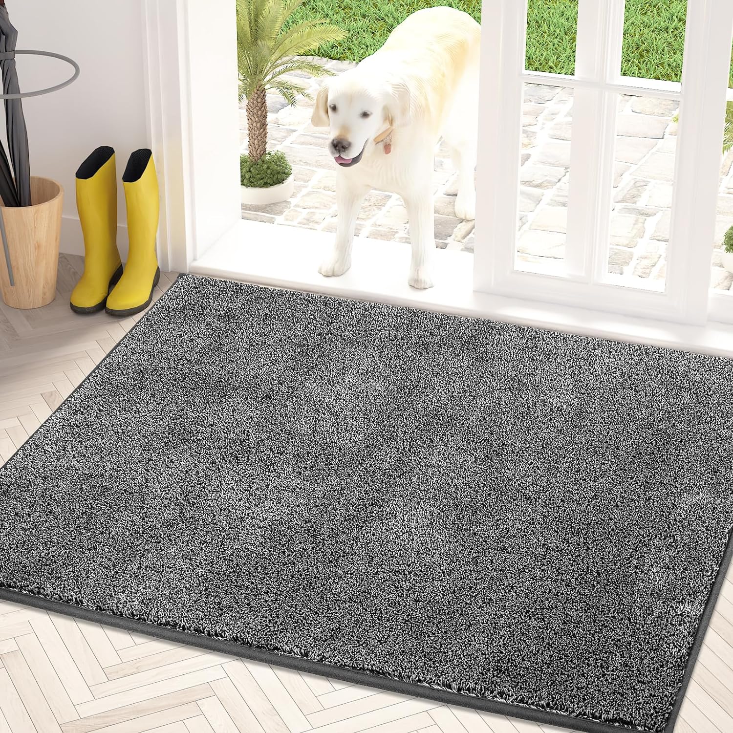 PURRUGS Dirt Trapping Door Mat, Light Grey-Dark Grey