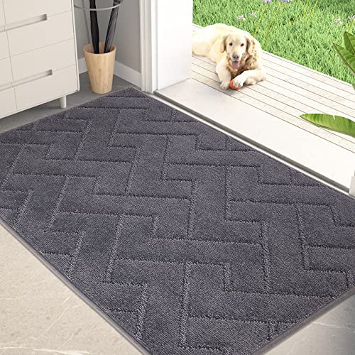 PURRUGS Dirt Trapping Door Mat 32" x 47", Non-Slip Machine Washable Entry Rug, Shoe Scraper, Dog Doormat, Super Absorbent Welcome Mat for Front & Back Door, Muddy Wet Shoes & Paws, Grey