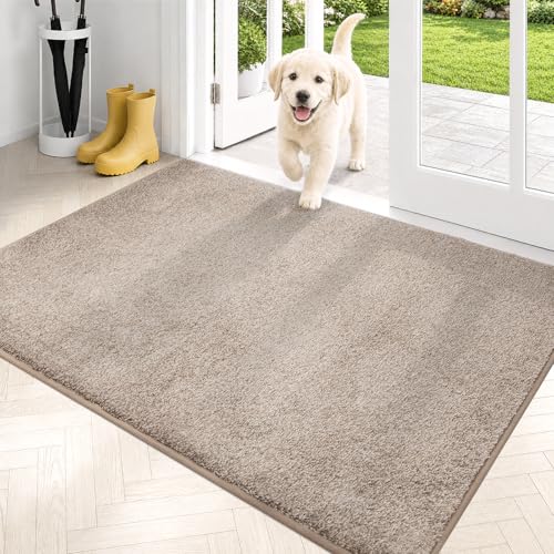 PURRUGS Dirt Trapping Door Mat 31.5" x 47", Non-Slip Machine Washable Entry Rug, Shoe Scraper, Dog Doormat, Super Absorbent Welcome Mat for Front & Back Door, Taupe