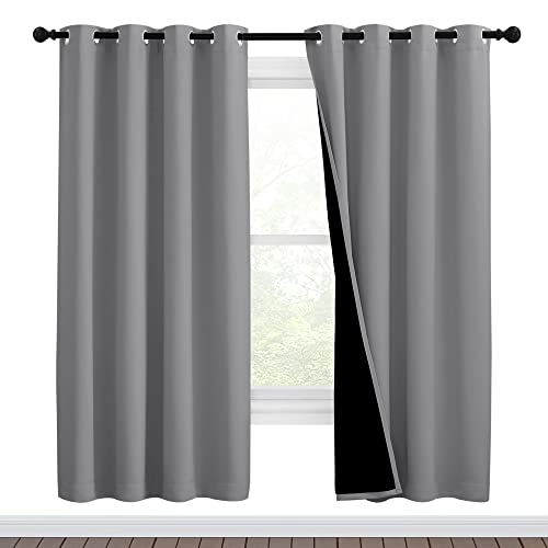 NICETOWN Full Shade Curtain Panels, Pair of Energy Smart & Noise Blocking Out Blackout Drapes for Dining Room Window, Thermal Insulated Guest Room Lined Window Dressing(Silver Grey, 46 x 72 inch)